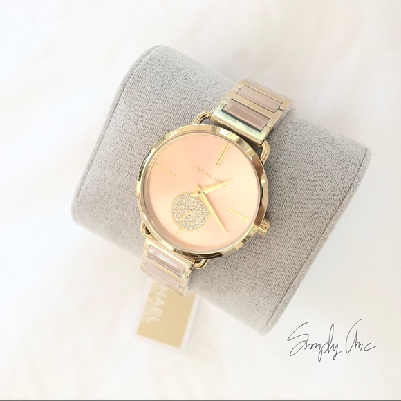 New MK Portia Rose Sunray Dial Two Tone Watch - Picture 2 of 8